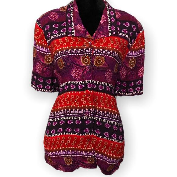 Melissa Harper MHM Button Up Shirt Women's 14 Multicolor Geometric Blouse VTG - Picture 1 of 8